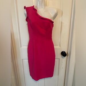 Black‎ Halo Women's Pravella Hot Pink Dress Size 0 Asymmetric Top One Shoulder